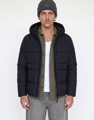Jack & Jones Fusion giacca piumino corta con cappuccio resistente allacqua nera-Nero