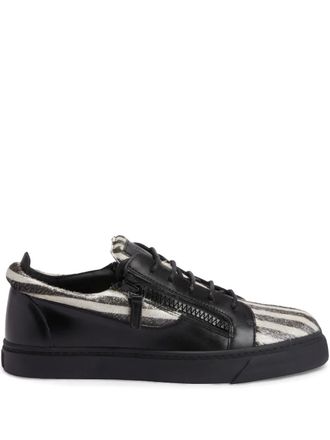 Giuseppe Zanotti Frankie double-zip low-top sneakers - men - Suede/Rubber/Calf Leather/Pony Fur/Calf Leather - 40 - Black
