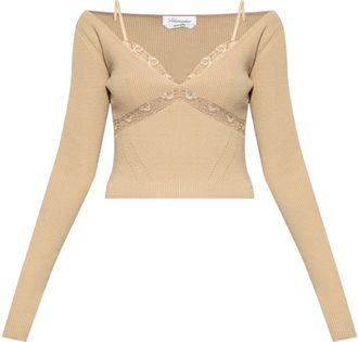 Blumarine lace-detail knitted top - women - Polyamide - L - Neutrals