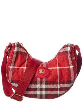 Burberry Horseshoe Nylon & Leather Hobo Bag