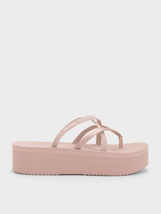 Charles & Keith Levy Satin Strappy Flatform Sandals