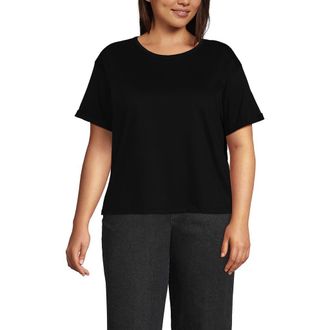 Lands End Oversized Supima Short Sleeve Crew Neck T-Shirt in Black at Nordstrom, Size X-Small P