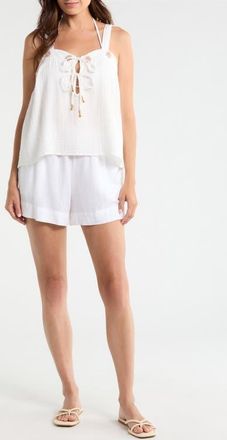 Elan Tie Front Cotton Gauze Top in White at Nordstrom, Size X-Large