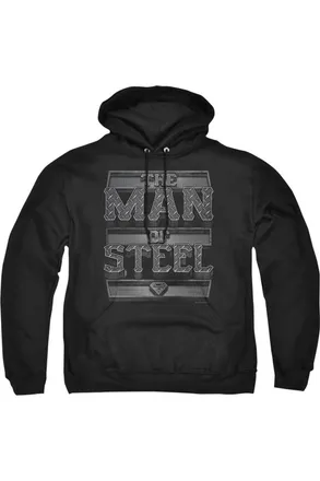 Gildan Superman Steel Text Adult Pull Over Hoodie / Hooded Sweatshirt