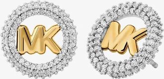 Michael Kors Small Pav&eacute; Logo Charm Two-Tone Stud Earrings