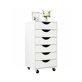 Relaxdays Cajonera Relaxdays, 6 Cajones, 78x40x40 Cm, Con Ruedas, Contenedor De Oficina, Blanco