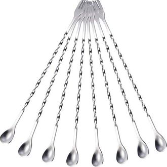 OEM Cuchara Mezcladora Para C&oacute;cteles De 8 Piezas, Cuchara De Acero Inoxidable, Cuchara Mezcladora De Bar, Bebidas Caseras Y T&eacute; Con Leche, Plateada