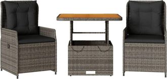 vidaXL Vidaxl - Sillas Y Mesita De Jard&iacute;n Con Cojines 3 Piezas Rat&aacute;n Pe Gris