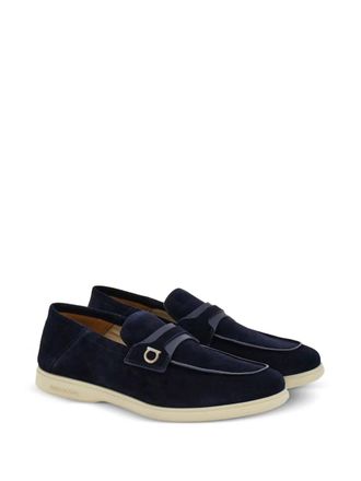 Ferragamo Gancini-Detailed Suede Loafer - Navy