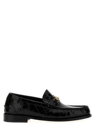 Versace Black Velvet Leather Slip-On Mens Loafers