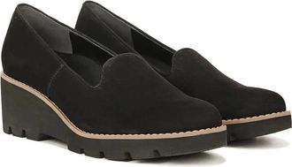 Vionic Mens Vionic Willa Wedge Flat Black Suede Slip On Wedge Loafer Shoes VER1123