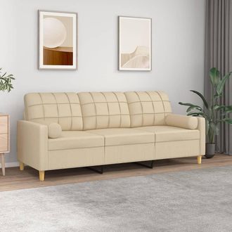 vidaXL Sof&aacute; De 3 Plazas Con Cojines Tela Color Crema 180 Cm Vidaxl