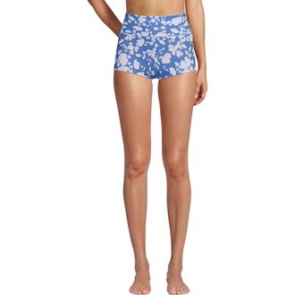 Lands End Tugless High Waisted Swim Boy Shorts in Lake Blue Blossom Floral at Nordstrom, Size 20W