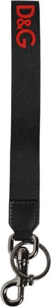 Dolce & Gabbana Zwart Rood Logo Polyester Messing Houder Sleutelhanger Sleutelhanger