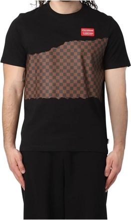 Sprayground Checkered Nero T-Shirt - Heren - T-shirts - Zwart - M - Katoen - Tops