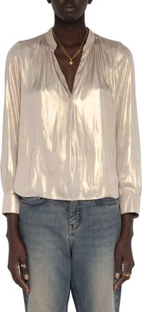 Zadig&Voltaire Tink Metallic Satin Top in Gold at Nordstrom, Size X-Small