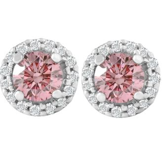 Pompeii3 1/2 Ct Halo Pink Diamond Lab Grown Diamond Studs White Gold Screw Back Earrings