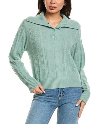 Brodie Mixed Cable Collared Button Up Cashmere Polo Sweater