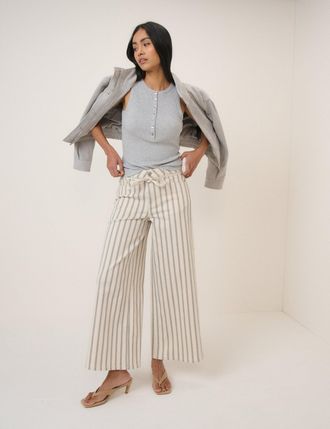 Nobody's Child Ecru Striped Cropped Soho Wide Jeans