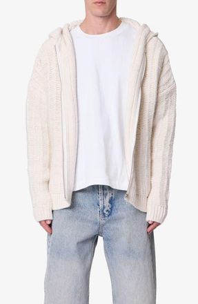 mnml Open Stitch Zip Hooded Cardigan in Off White at Nordstrom, Size Xx-Large