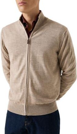 Eton Merino Wool Zip Cardigan in Light Beige at Nordstrom Rack, Size Medium