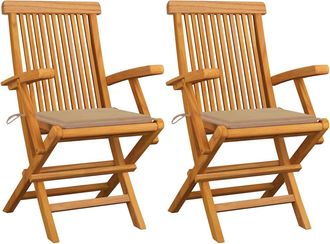 vidaXL Sillas De Jard&iacute;n Con Cojines De Beiges 2 Pcs Massive Teak - 207167
