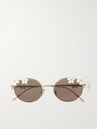 Loewe + Paulas Ibiza Occhiali Da Sole In Metallo Dorato Con Montatura Rotonda E Decorazioni - Bianco