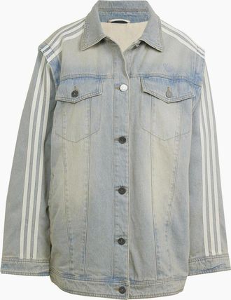 adidas Originals Adidas Originals Womens Collared Neck Denim Jacket with Side Stripes - Blue - Size: 14