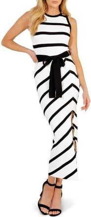 Flying Tomato Striped Tie Waist Maxi Dress in White/Black at Nordstrom Rack, Size Medium