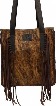 Ariat Womens Scarlett Calf Hair Leather Shoulder Bag Tote With Fringe In Dark Brown