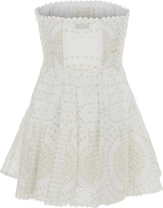 Charo Ruiz Ibiza Womens White Dress With Flounce Skirt And Embroidery Cotton