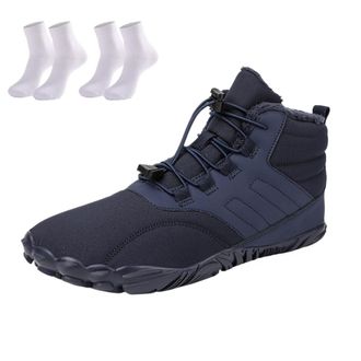 Generic Waterproof Snow Boots for Women | Non-Slip Fur Lined Mid Calf Sneakers | Lightweight Ankle Booties for Cold Weather Hiking(Dark Blue,12.5 Women/11.5 M