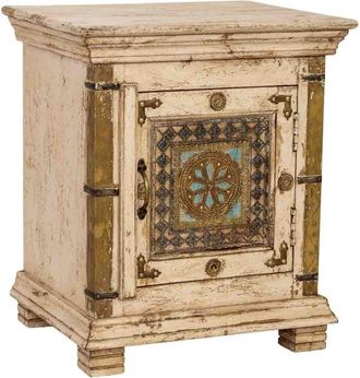 Wanderlust Deco Mesita de noche de madera artesanal blanca 50x40x59 alt. cm