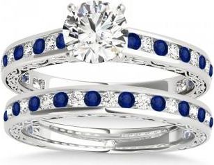 Allurez Blue Sapphire & Diamond Twisted Bridal Set 14k White Gold (0.87ct)
