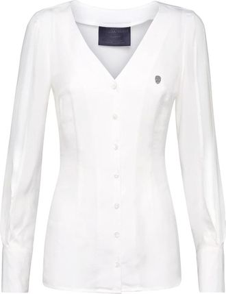Philipp Plein Shirt - Dames - Blouses - Wit - M - Leer - Overhemden