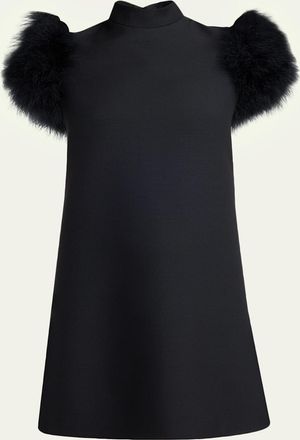 Valentino Garavani Feather-Sleeve Mock-Neck Mini Dress