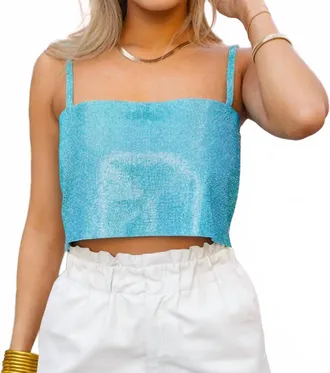 BuddyLove Rhinestone Crop Top In Turquoise