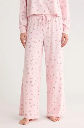 Abound Easy Cozy Wide Leg Pajama Pants in Pink P Heart Arrow at Nordstrom Rack, Size X-Small