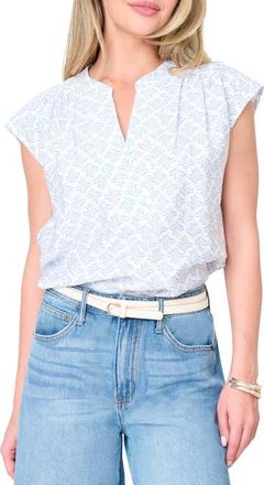 Gibsonlook Split Neck Cap Sleeve High-Low Top in Blue Motif Leaf at Nordstrom, Size Xx-Small