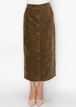 YAL New York Brown Corduroy Skirt with Belt Loops and Pockets