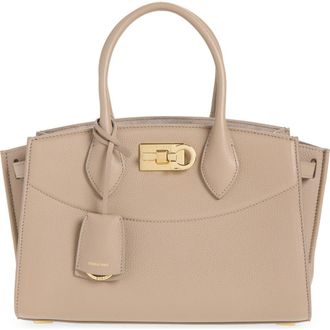 Ferragamo Small The Studio Soft Leather Top Handle Bag in Warm Taupe at Nordstrom
