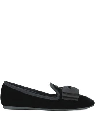 Miu Miu bow-detail velvet ballet flats - women - Velvet/Rubber/Calf Leather - 37.5 - Black
