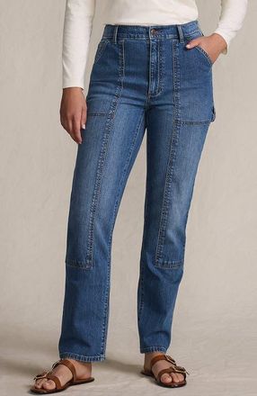 Lands End Soft Denim High Rise Rail Straight Leg Utility Jeans in Indigo Tide Blue at Nordstrom, Size 12Short