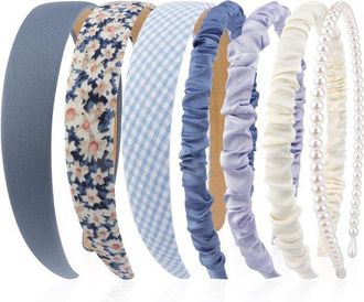 OEM Conjunto De Diademas Para Mujer - Set De 7 Piezas - Varios Estilos - Adornos De Perlas - Pl&aacute;stico - Apto Para Ni&ntilde;as Y Mujeres - Azul