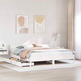 Berkfield Home Full Bed Frame with Drawers White 180x200 cm Super King Solid Woo