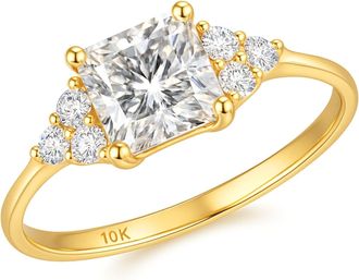 MAX + STONE 10K Gold Princess Cut 2 Carat Cubic Zirconia Ring