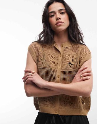 AllSaints Kyra - Gilet senza maniche in maglia marrone