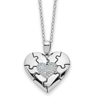 Diamond2Deal Sterling Silver CZ Antiqued Love You To Pieces Pendant Necklace 18