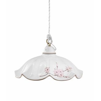 Ferroluce Ferroluce - Lampadario Classico Belluno Ceramica e Ottone Satinato Decorato 1 Luce E27