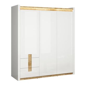 Petits Meubles Armario 3 puertas con led blanco paneles de mdf blanco y madera